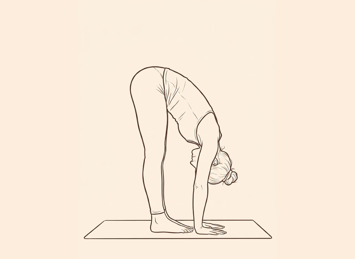 Animated ink drawing of Standing Forward Bend with Hands on the Floor