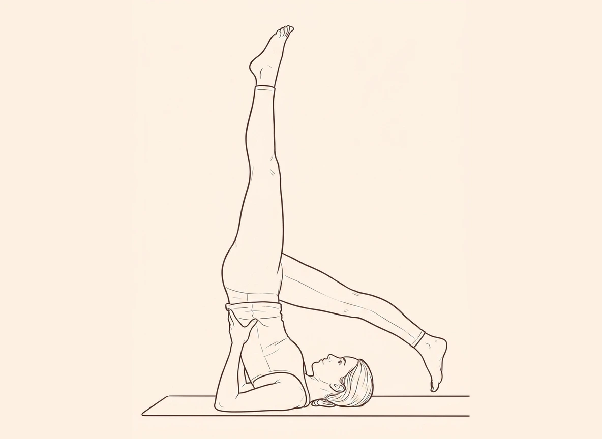 Animated ink drawing of Supported Shoulderstand with Left Leg Lowered Behind the Head
