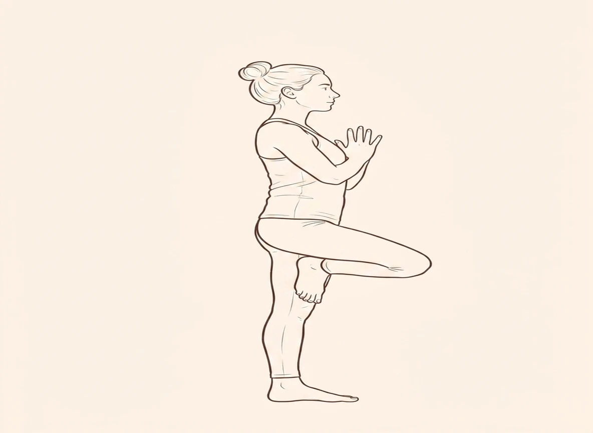 Animated ink drawing of Tree Pose on Left Foot