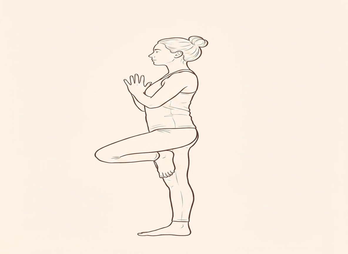 Animated ink drawing of Tree Pose on Right Foot