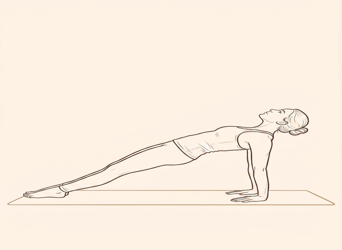 Animated ink drawing of Upward Plank Pose
