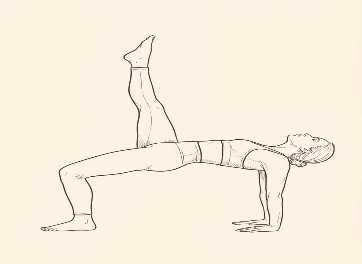 Animated ink drawing of Upward Plank Pose with Left Leg Up