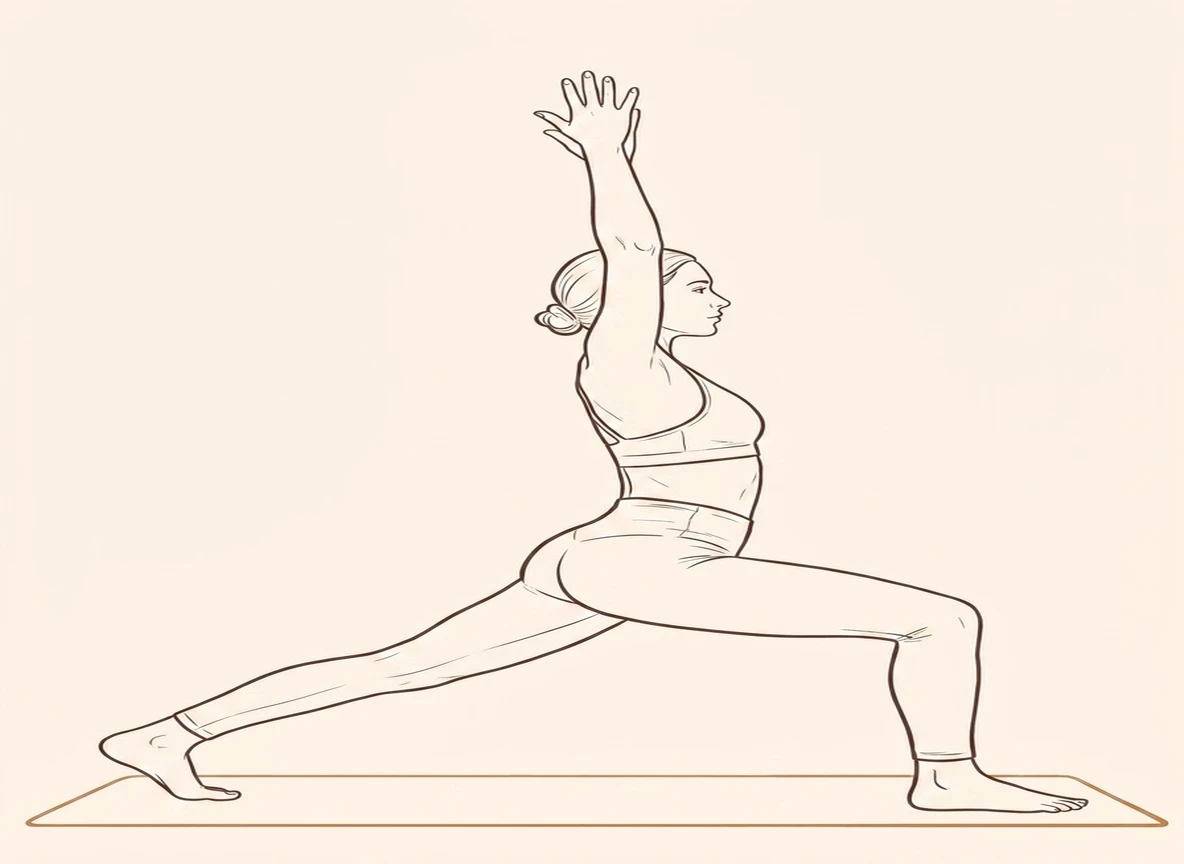 Animated ink drawing of Warrior Pose with Left Leg Bent