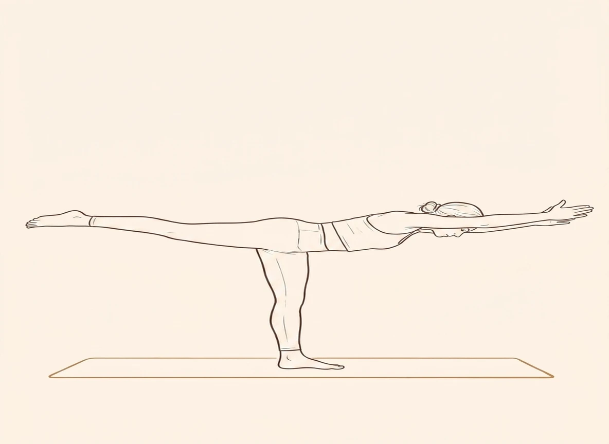 Animated ink drawing of Warrior Pose on Left Foot
