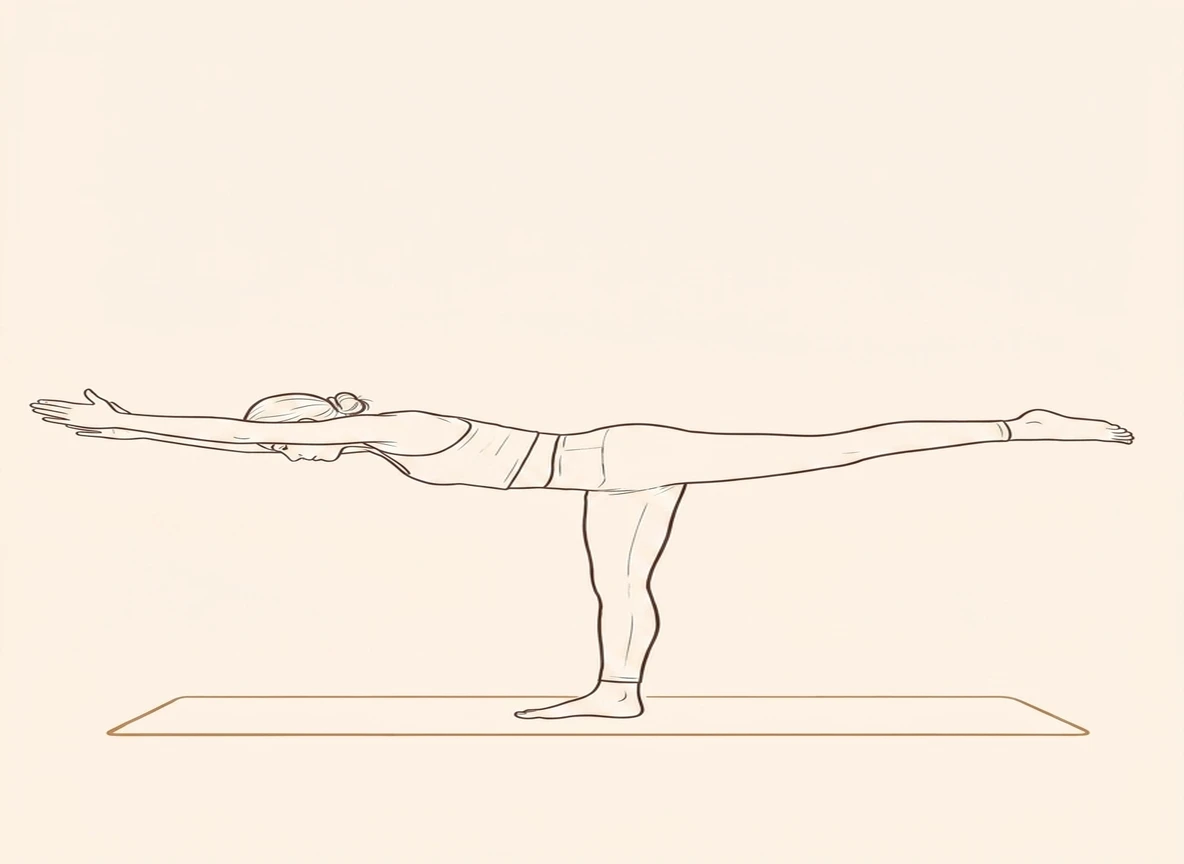 Animated ink drawing of Warrior Pose on Right Foot