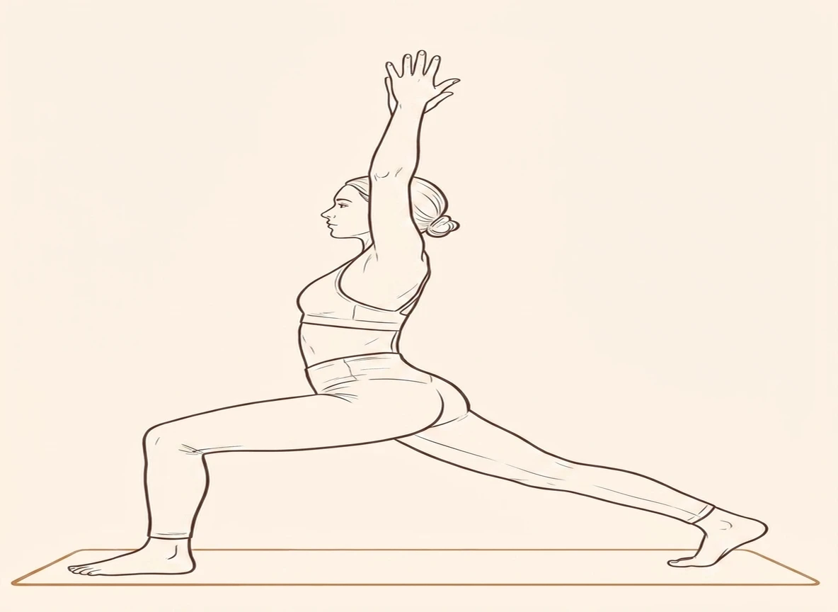 Animated ink drawing of Warrior Pose with Right Leg Bent