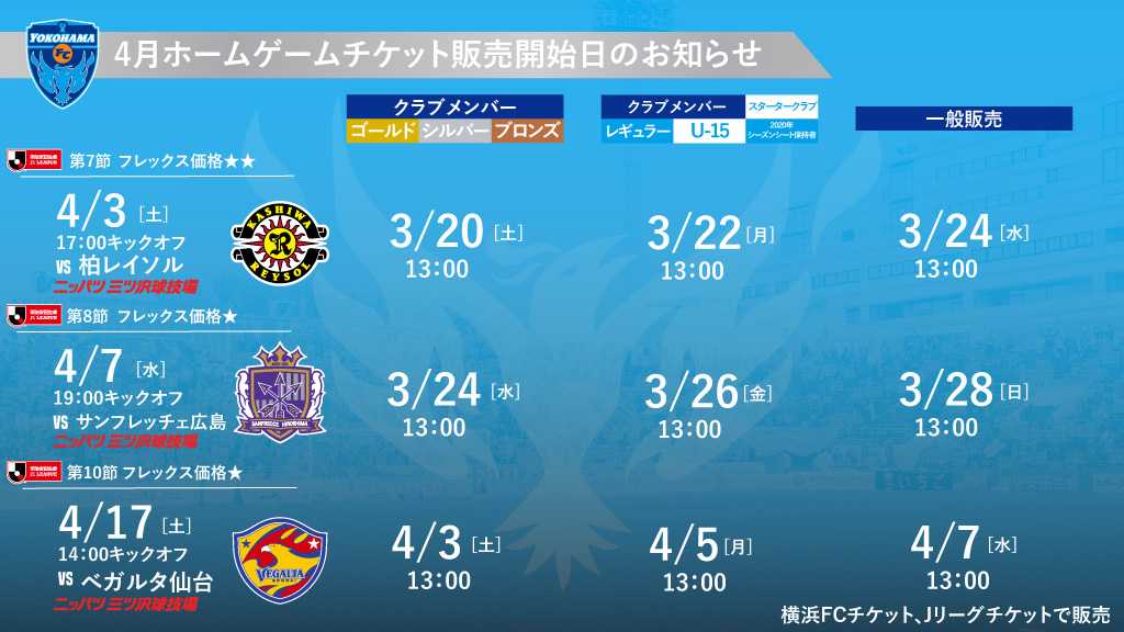 4月開催試合のチケットに関するお知らせ 横浜fcオフィシャルウェブサイト