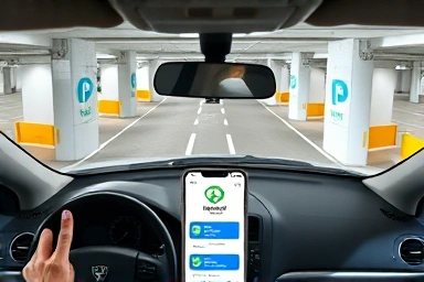 스마트폰 주차 앱 화면과 주차장 내부