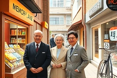 국립민속박물관 추억의 거리에서 교복 입고 사진 찍는 부모님과 자녀