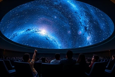 국립과천과학관 천체투영관 내부, 돔 스크린에 펼쳐진 우주 모습