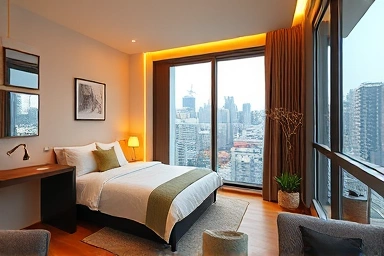 弘大のおしゃれな個室ゲストハウスの寝室