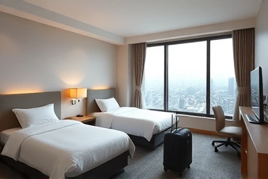 ソウル、弘大エリアの広々としたトリプルルームホテル客室