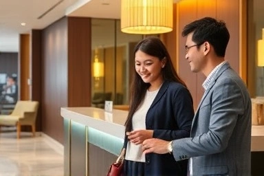 ソウル弘大、ホテルにチェックインする3人組の友人