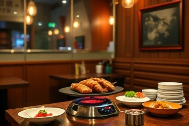 明洞のカウンター席でサムギョプサルを楽しむ一人客