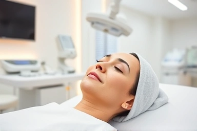 ソウル市内の清潔でモダンな美容クリニックの施術風景