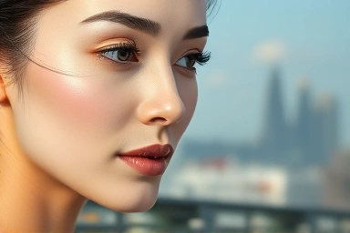 ポテンツァ施術後の輝くような肌とソウルの街並み