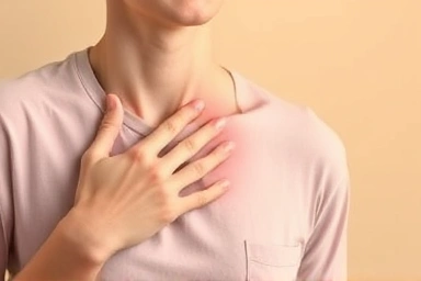 Person with throat discomfort due to acid reflux