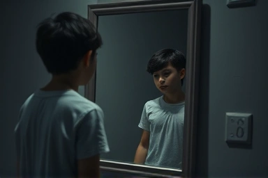 Distorted reflection symbolizing body image issues in anorexia.