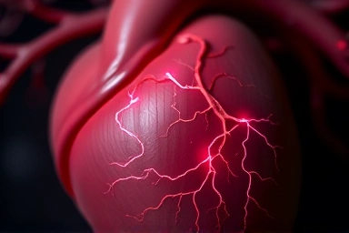Abstract heart visualization of arrhythmia treatment pathways.