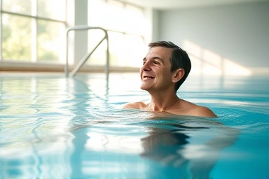 Asthma patient happily swimming, symbolizing improved quality of life.