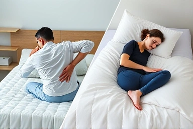 Contrast of back pain relief through correct sleep posture.