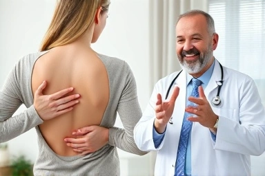 Warm compress for back pain relief and doctor consultation.