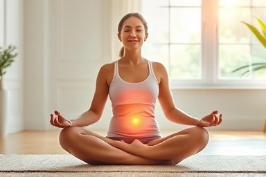 Person meditating for digestive comfort and inner peace.