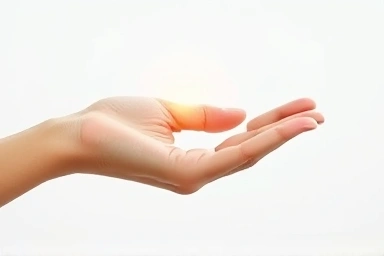 Gentle light from a fingertip indicating measurement