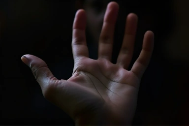 Urgent hand reaching out, symbolizing critical medical event.