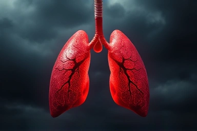 Symbolic lungs with blood drop, representing lung bleeding.