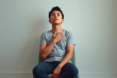 Person in calm posture, symbolizing managing lung bleeding symptoms.