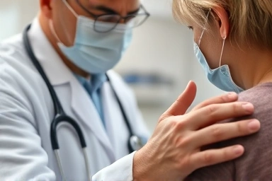 Doctor reassuring patient before medical procedure.