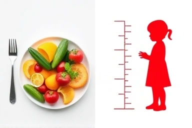 Healthy food symbolized by traffic light colors next to a child's growth chart.