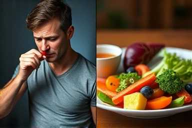 Cholesterol medication side effects and healthy food choices contrast