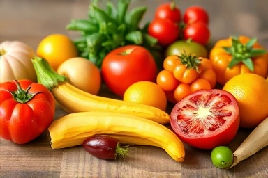 Healthy fruits and vegetables for digestive health.