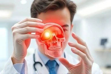 Doctor examining 3D sinus model, medical precision
