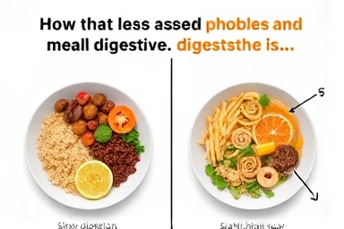 Balanced meal vs. problematic meal for digestive health.