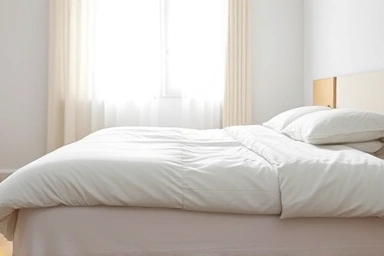 Clean bedroom with sunlight, symbolizing dust-mite-free living.