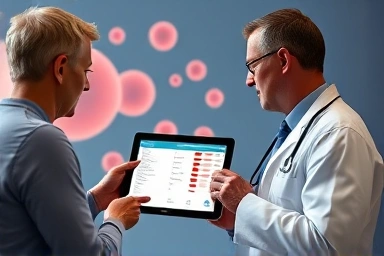 Doctor explaining blood test for cholesterol management.