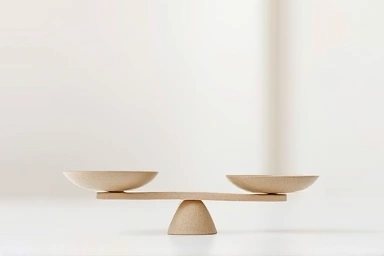 Delicate scale subtly unbalanced, symbolizing internal struggle.
