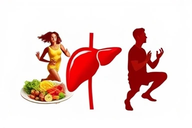 Healthy lifestyle elements for liver health, balanced diet and exercise