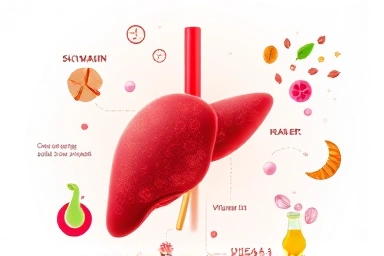Symbolic representation of a healthy liver and essential nutrients.