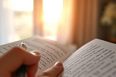 Hand writing in journal, symbolizing self-reflection and recovery.