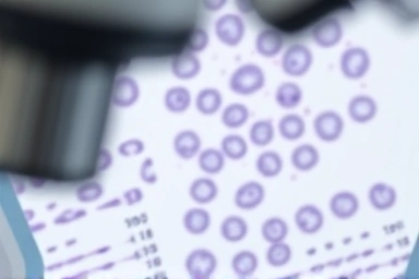 Microscopic view of medical biopsy slides with cellular patterns.