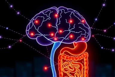 Abstract visualization of GLP-1's neural and digestive pathway effects.