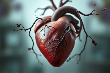 Symbolic heart with wilting vines, representing declining health.