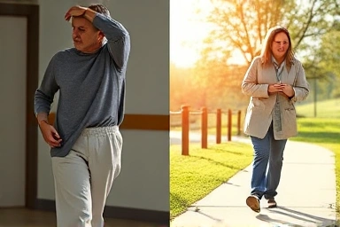 Before and after hip pain: discomfort vs. active, happy movement.