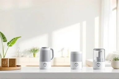 Healthy air in modern living room with diverse humidifiers.