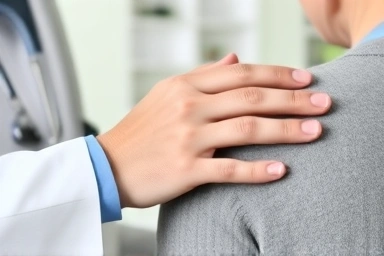 Doctor comforting patient, empathy in medical care.
