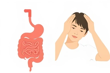 Digestive system and headache connection illustration